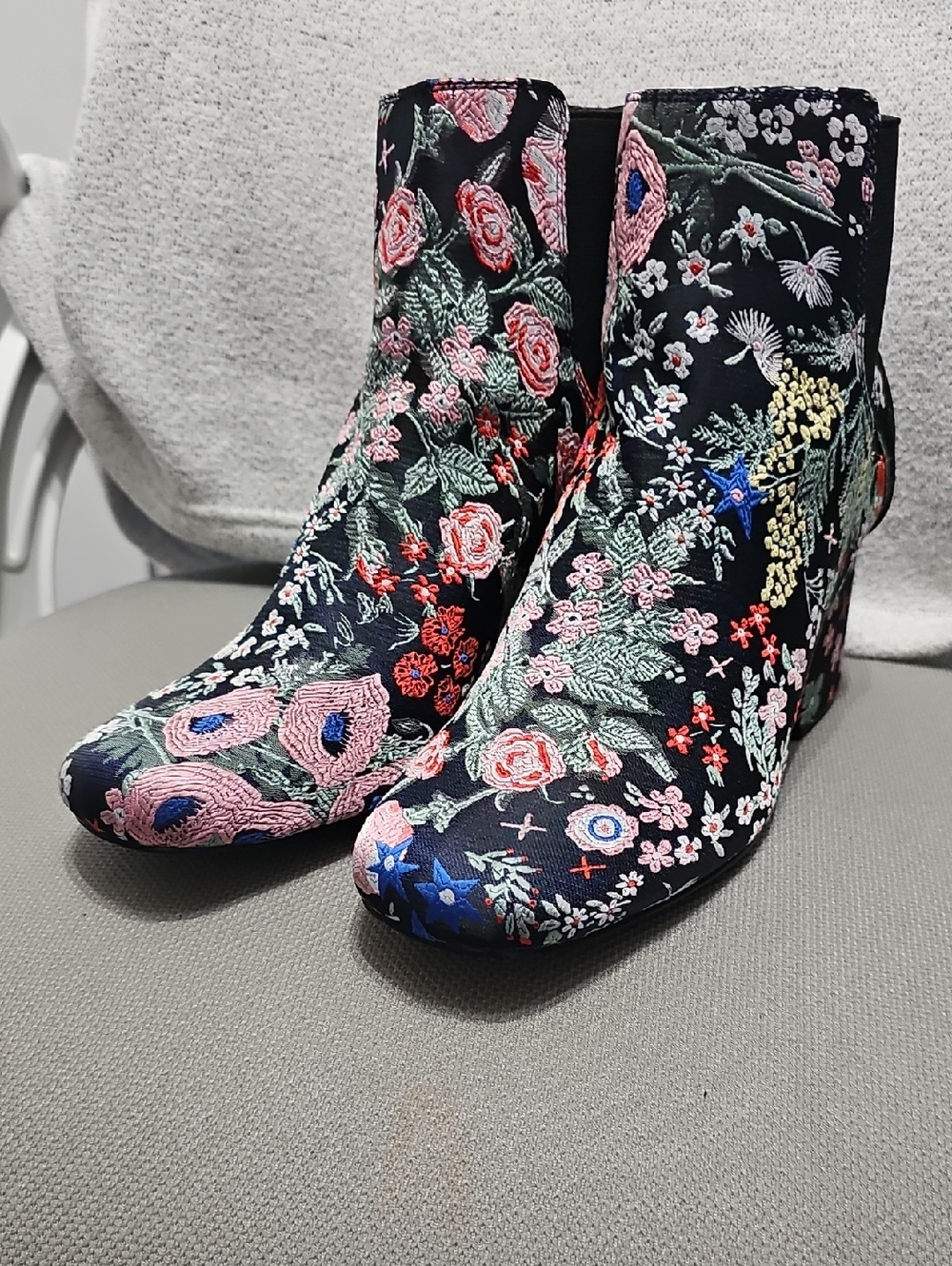 Indigo Rd Navy Blue Floral Embroidered Ankle Boots